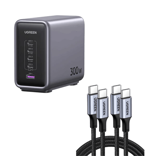 UGREEN 300W 5-Port GaN Charger & 2× 100W USB-C Cable