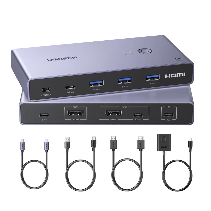 UGREEN KVM-switch (2 pc'er, 4K@60Hz, 5Gbps)