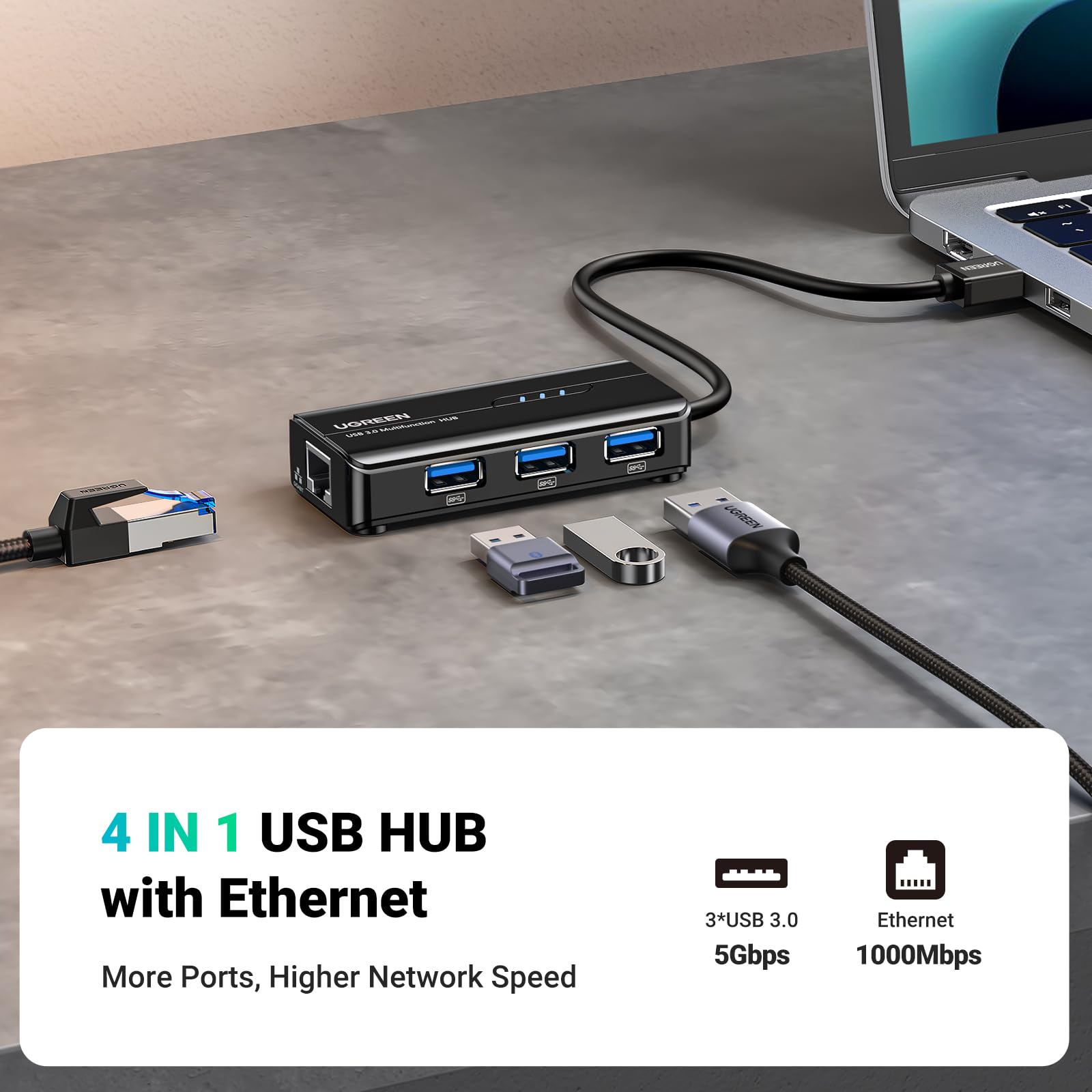 UGREEN USB Hub Ethernet Adapter UGREEN EU - Main Image