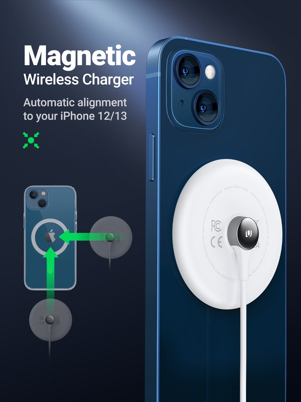  UGREEN Magnetic Wireless Charger, Portable Wireless