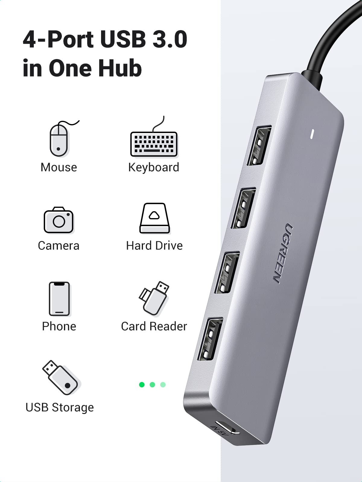 UGREEN USB C Hub, Slim Type C to 4 Port USB 3.0 Adapter, 5Gbps High-Speed  Splitter Compatible with Thunderbolt 3 Macbook Pro iPad Pro Air XPS HP Envy  Galaxy S22 and More