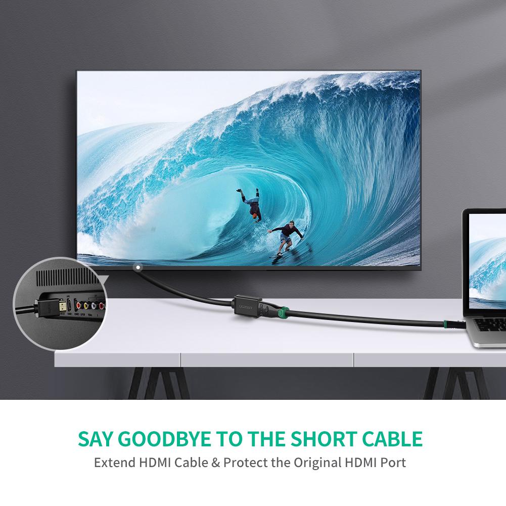 Ugreen câble cordon adaptateur prise Rallonge HDMI (femelle) - HDMI (mâle)  4K 10,2 Gbps 340 Mhz audio ethernet 0,5 m noir (HD107 10140)