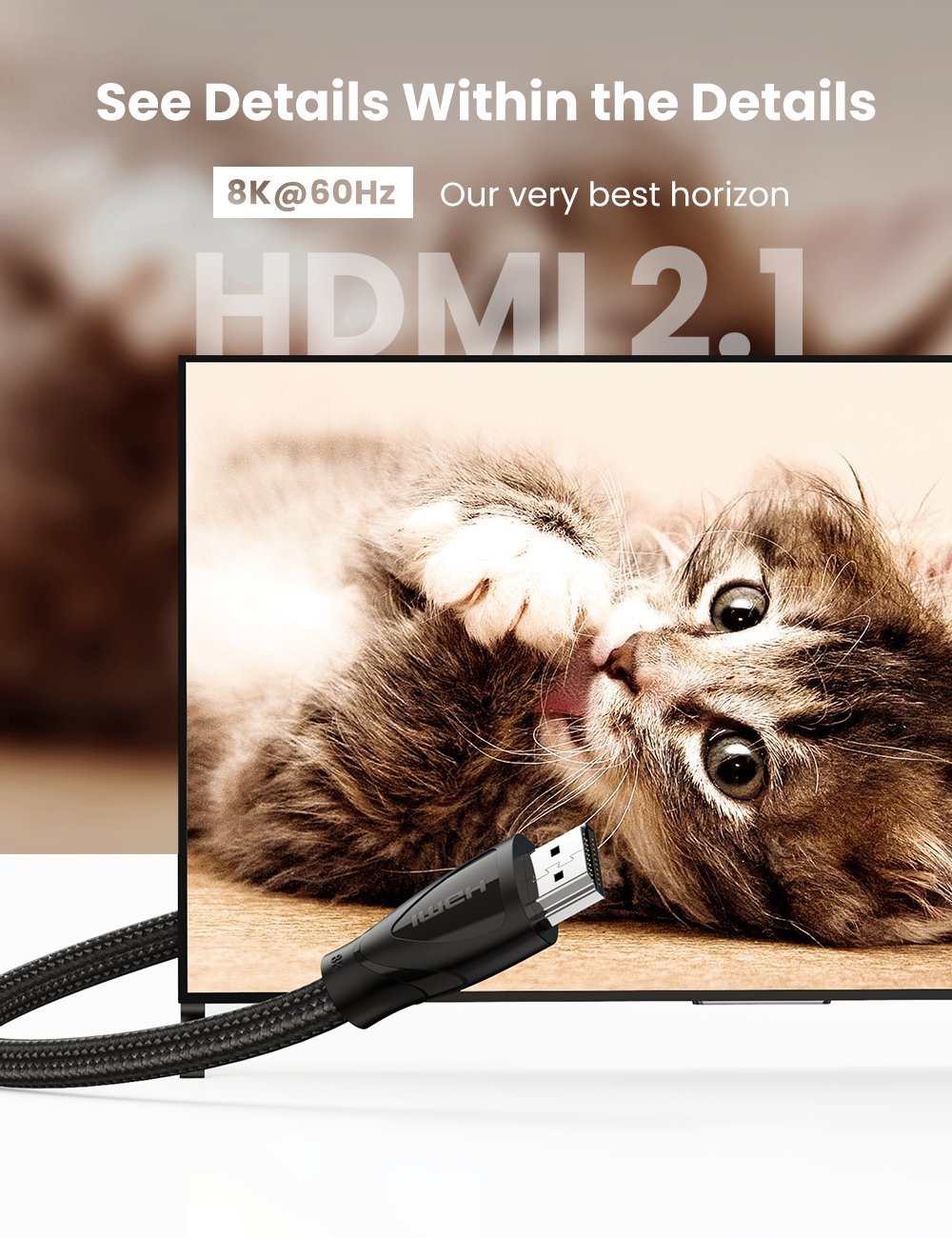 UGREEN HD140 80405 Câble HDMI UGREEN 8K Ultra HD Haute Vitesse 48Gbps HDMI  2.1 8K 60Hz
