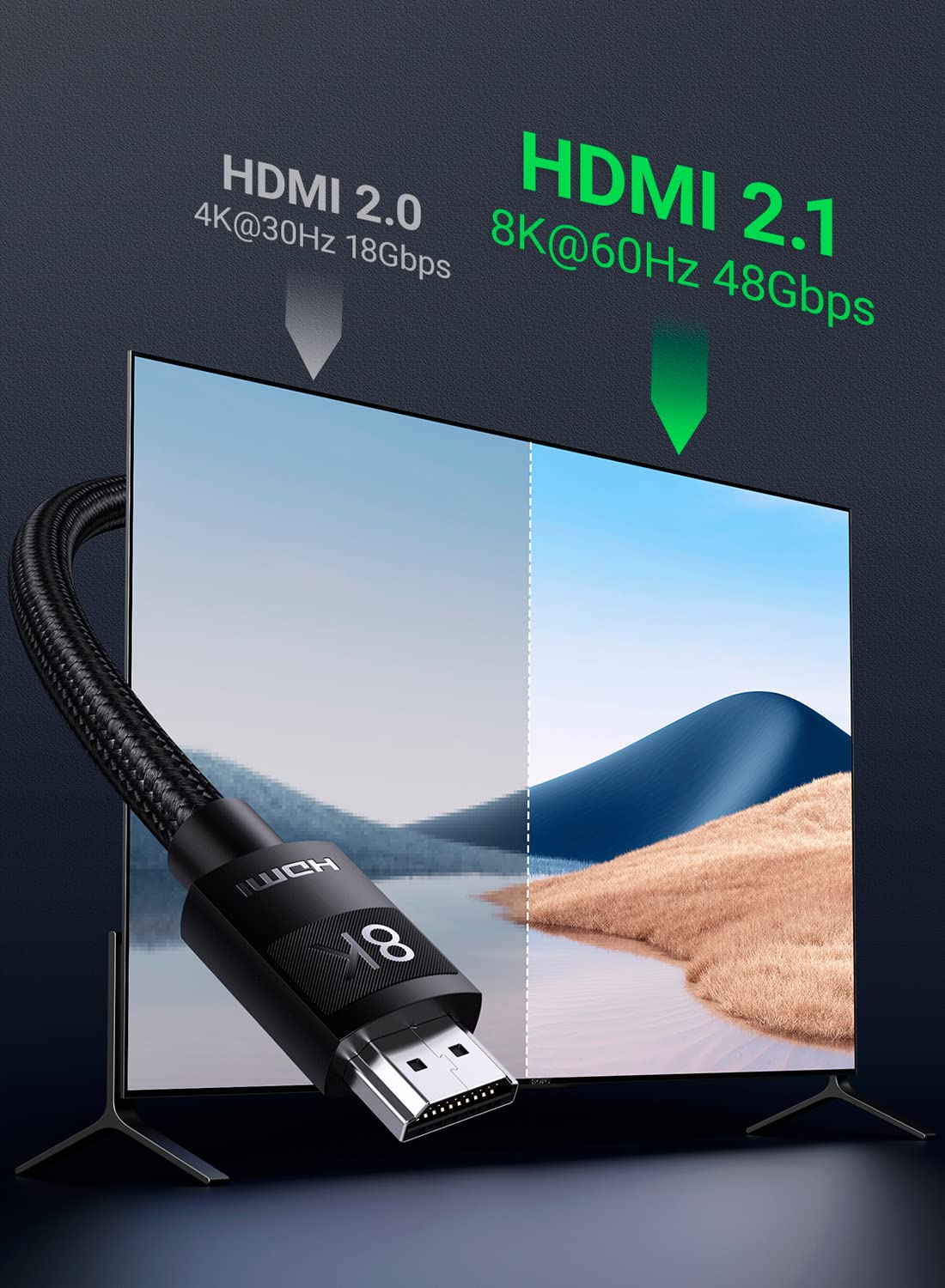 10ft (3m) HDMI 2.1 Cable 8K - Certified Ultra High Speed HDMI Cable 48Gbps  - 8K 60Hz/4K 120Hz HDR10+ eARC - Ultra HD 8K HDMI Cable 