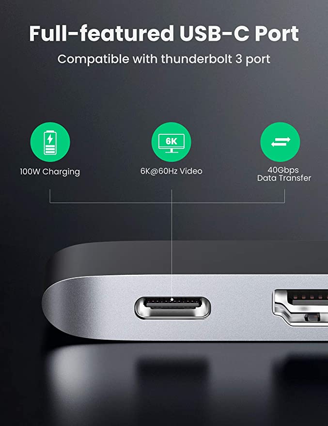 UGREEN MacBook Pro USB C Hub Adapter 5 IN 2 HDMI 4K Type C Port Thunderbolt 3 for Video, 100W PD Charging - UGREEN