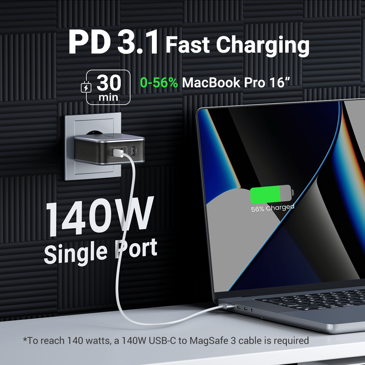 UGREEN 140W USB C Charger, Mac Book Pro Charger Foldable Nexode PD3.1 PPS  3-Port Fast GaN Laptop Wall Charger Power Adapter for MacBook Pro 16'',  Dell