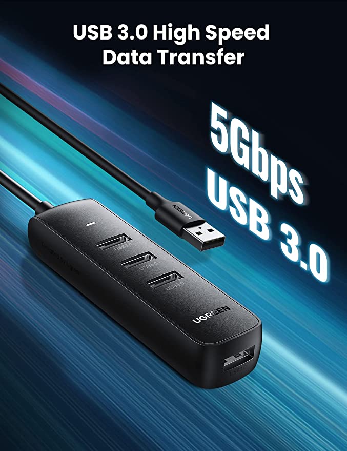 UGREEN USB 3.0 Hub 4 Portar 5 Gbps USB Multiport Hub med 1 M Kabel för PS4,  Xbox, MacBook, Pro/Mini, iMac, Dell XPS, Surface Pro 6/5, Chromebook, etc.