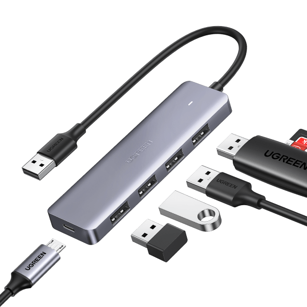 Hub USB 3.0 4 Ports USB Multi Super Vitesse 5Gbps avec Port Alimentation  Micro USB et Câble Étendu 1M – UGREEN – Zone Affaire