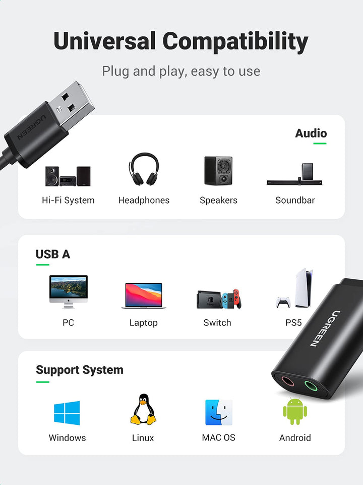 Ugreen USB to 3.5mm Headphone Audio Adapter - UGREEN