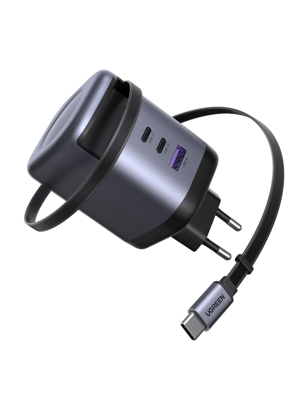UGREEN Nexode 100W USB C Charger with Retractable Cable Quick Charge | 3 Ports PD 3.0 PPS 45W Compatible with MacBook Pro Air Galaxy S26 iPhone 17 Pro Max Air 16 15 14 iPad