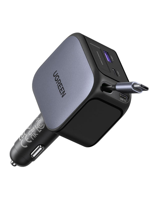 UGREEN Nexode 145W 4 IN 1 Retractable USB C Car Charger 100W Car Charger | 4 Puertos Cargador Mechero Coche Carga Rápida Compatible con iPhone 17 Pro Max Air 16 MacBook M5 M4 M3 M2 M1 iPad Galaxy S26