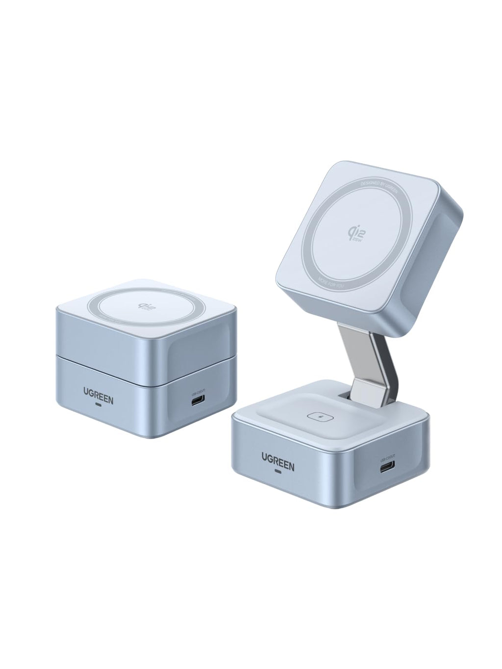 UGREEN MagFlow Qi2 25W Wireless MagSafe Charger 2 in 1 Foldable | Compatible with iPhone 17 16 15 14 13 12 Air Plus Pro Max AirPods 4 3 Pro 3 2 1, Magnetic Charging Station, Adjustable Angle