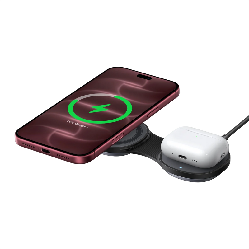 UGREEN MagFlow magnetisk trådløs oplader (sammenfoldelig 2-i-1, Qi2 25 W, 30 W USB-C-indgang)