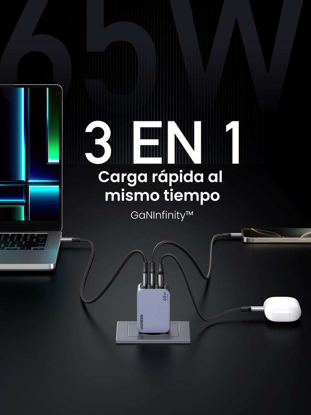 UGREEN Nexode Pro 65W USB C Charger GAN Quick Charge | 3 Ports PD 3.0 PPS 25W Compatible with iPhone 17 Pro Max Air 16 15 14 13 Galaxy S26 25 24 Pixel 10 Pro iPad MacBook Air