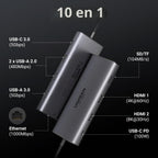 UGREEN Revodok Pro 210 USB C Hub 10 in 1 Docking Station Dual Display | 2 HDMI, Single 8K30Hz, Dual 4K60Hz, Gigabit Ethernet, PD Charging 100W, 5Gbps, 3A1C, SD TF, Compatible with MacBook Pro Air