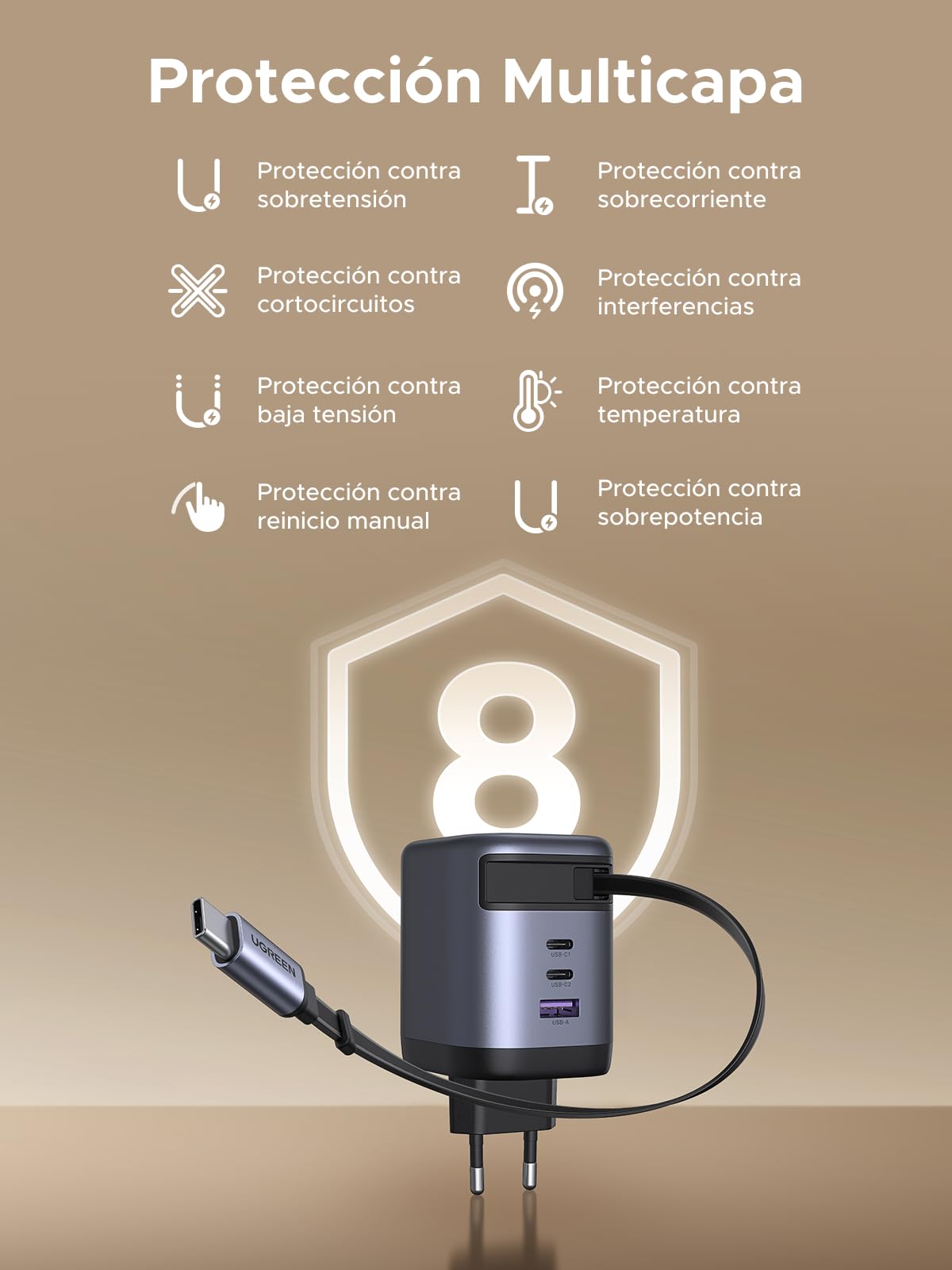 UGREEN Nexode 100W USB C Charger with Retractable Cable Quick Charge | 3 Ports PD 3.0 PPS 45W Compatible with MacBook Pro Air Galaxy S26 iPhone 17 Pro Max Air 16 15 14 iPad