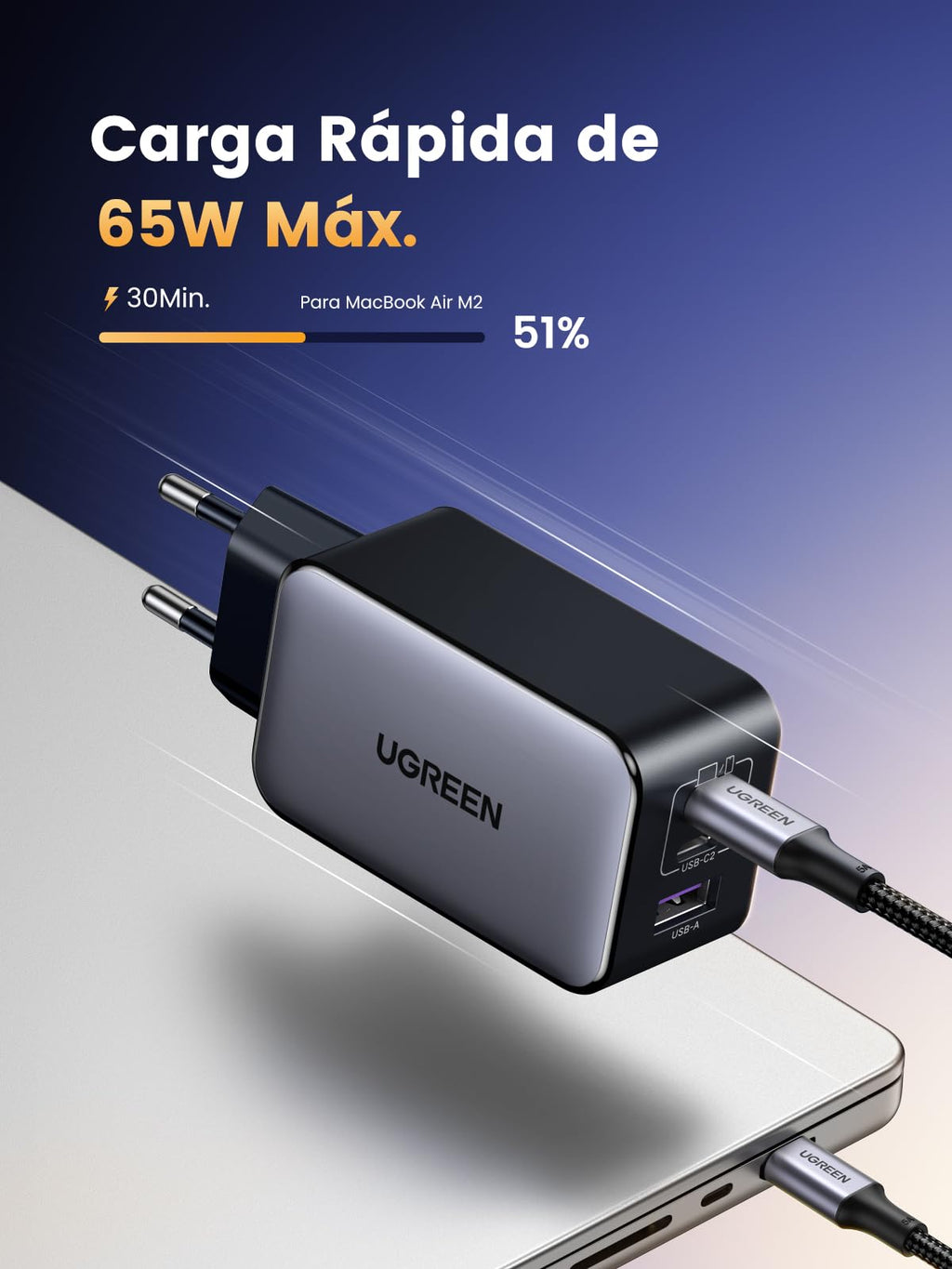 UGREEN Nexode 65W USB C Charger Fast Charging Multiple Ports (Grey) | 3 Ports PD 3.0 PPS 25W Compatible with MacBook Air iPhone 17 Pro Max Air 16 15 14 13 Galaxy S26 25 24 Pixel 10 Pro iPad
