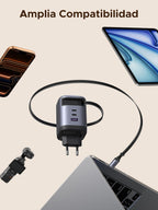 UGREEN Nexode 100W USB C Charger with Retractable Cable Quick Charge | 3 Ports PD 3.0 PPS 45W Compatible with MacBook Pro Air Galaxy S26 iPhone 17 Pro Max Air 16 15 14 iPad