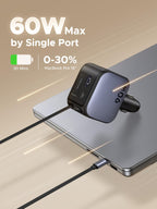 The UGREEN Nexode 90W car charger with retractable USB-C cable delivers up to 60W fast charging through the integrated cable and can charge a MacBook Pro 14" from 0% to 30% in just 30 minutes—perfect for efficient in-car charging.