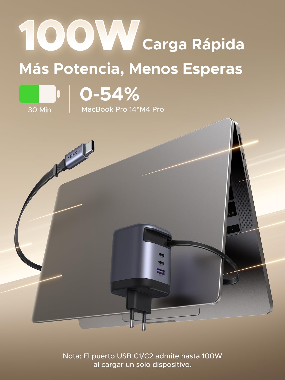 UGREEN Nexode 100W USB C Charger with Retractable Cable Quick Charge | 3 Ports PD 3.0 PPS 45W Compatible with MacBook Pro Air Galaxy S26 iPhone 17 Pro Max Air 16 15 14 iPad