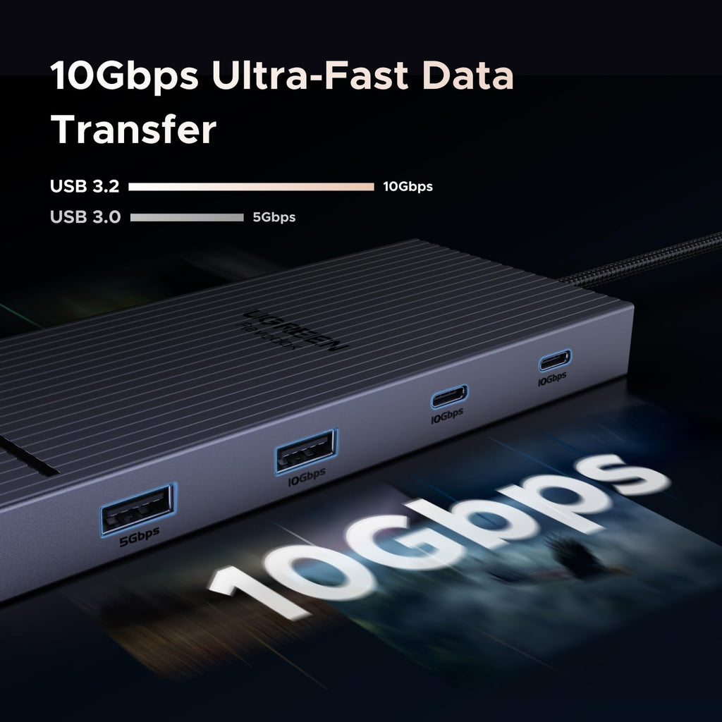 UGREEN Revodok Pro 2102 USB C Hub 10 in 1 Docking Station Dual Display | Dual HDMI 4K60Hz, 10Gbps, 2A2C, Gigabit RJ45, 100W PD Charging, SD TF Reader, Compatible with MacBook Air Pro M4 M3 M2 M1
