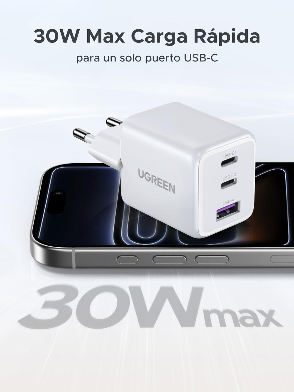 UGREEN Zapix USB C Charger 30W Plug iPhone Quick Charge GAN (White)