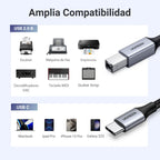 UGREEN USB C to Type B 2.0 Printer Cable Compatible with MacBook Pro, iPad, ASUS, HP, Epson, Brother, Lexmark, Canon (5 Meters)