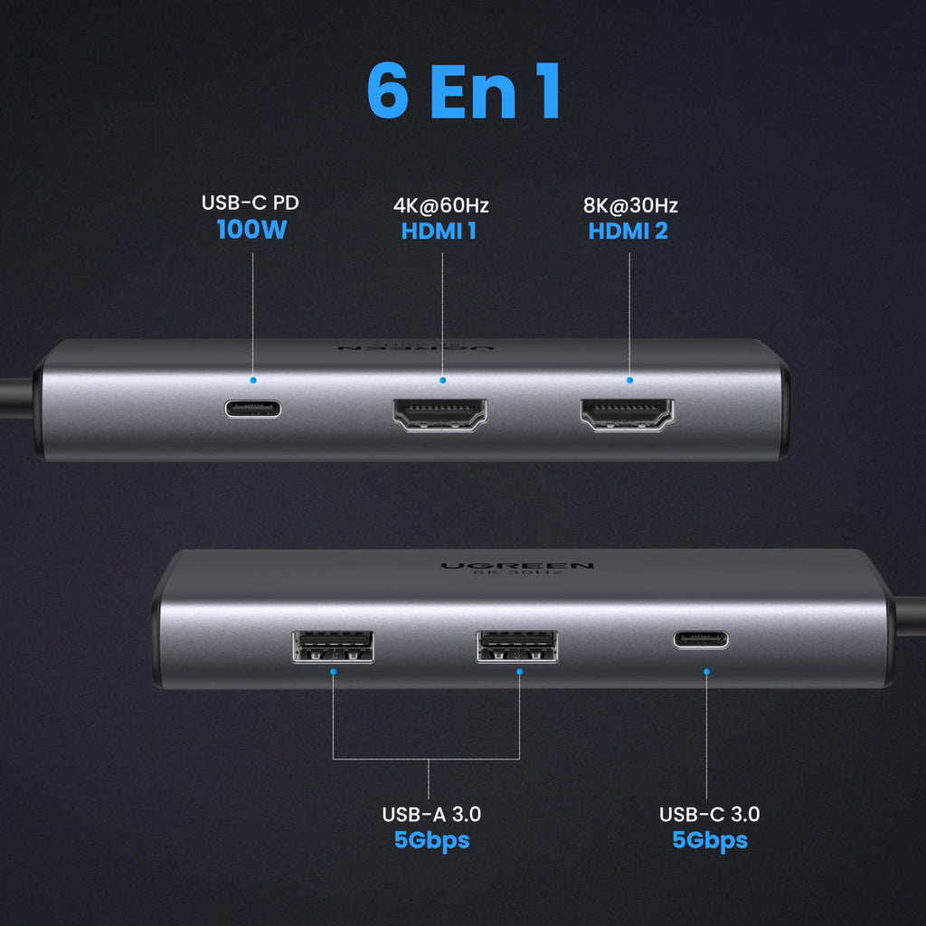 UGREEN Revodok 206 USB C Hub 6 in 1 Docking Station Dual Display