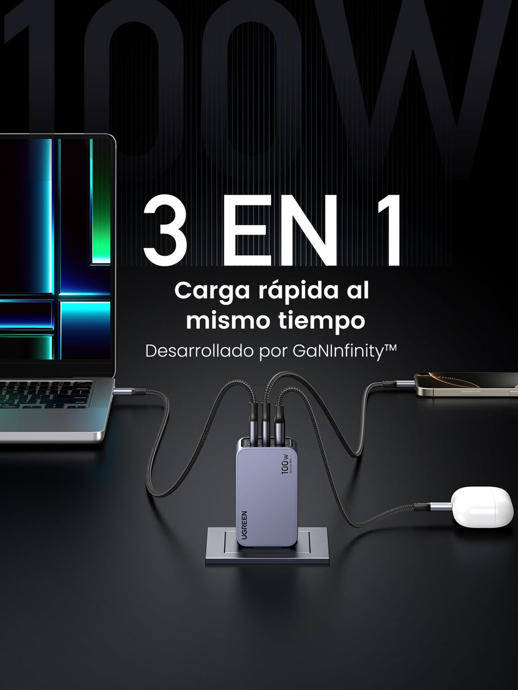 UGREEN Nexode Pro 100W USB C Charger Fast Charging GAN Adapter | 3 Ports PD 3.0 PPS 45W Compatible with Galaxy S26 S25 Ultra MacBook iPad iPhone 17 Pro MAX Air 16 Steam Deck