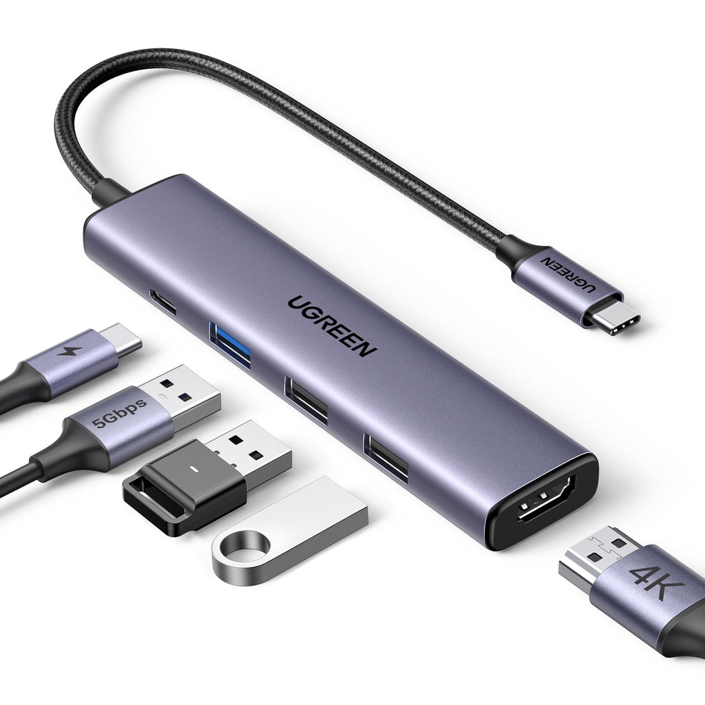 UGREEN Revodok 105 USB C Hub 5 in 1 USB C Adapter Vers HDMI | 4K 30Hz, PD 100W Fast Charging, 5Gbps, Compatible with MacBook iPad Pro Air Surface iPhone 17 Pro Max 16 15 Galaxy S25 Series