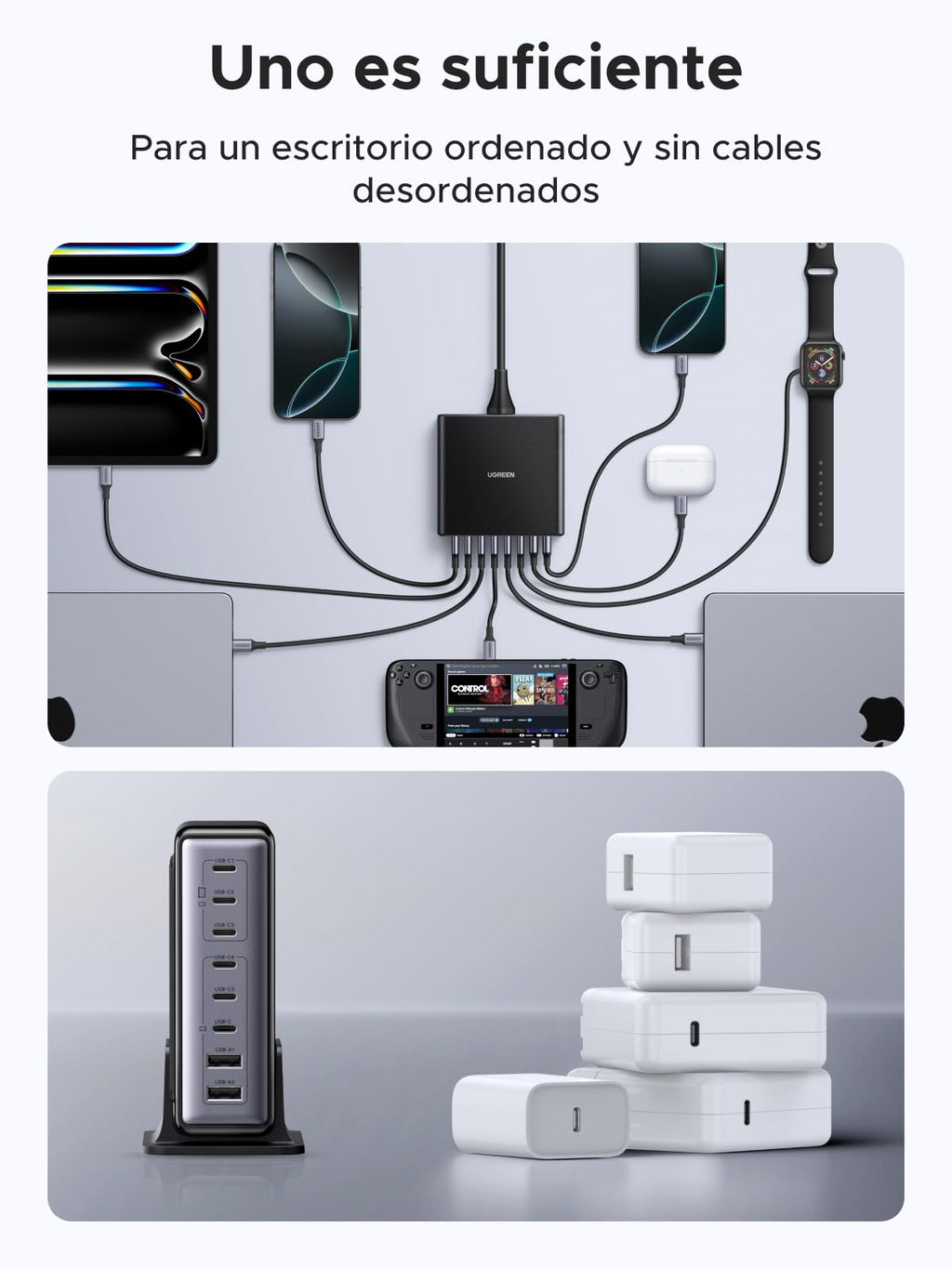 UGREEN Zapix 200W USB C Charger GAN Desktop Charging Station | 8 Port 100W PD 3.1 PPS 45W Fast Charging GAN Compatible with MacBook Pro Air iPhone 17 Pro Max Air 16 Galaxy S26