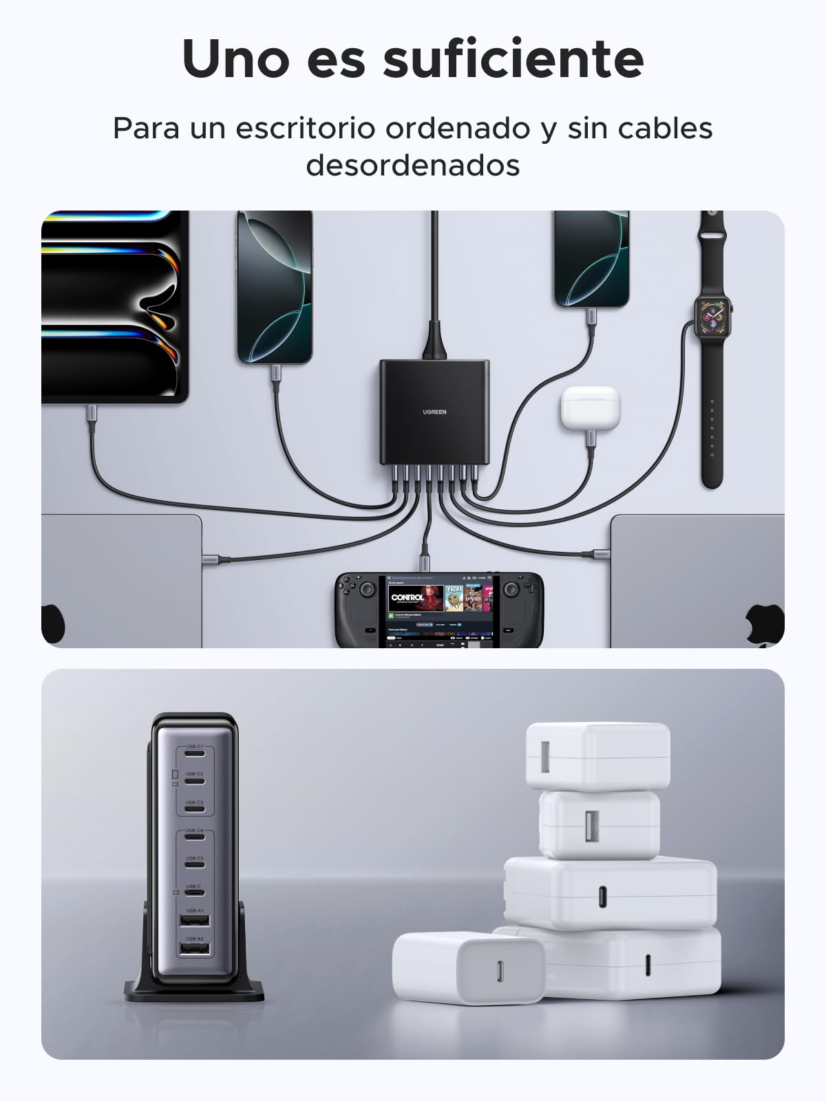 UGREEN Zapix 200W USB C Charger GAN Desktop Charging Station | 8 Port 100W PD 3.1 PPS 45W Fast Charging GAN Compatible with MacBook Pro Air iPhone 17 Pro Max Air 16 Galaxy S26