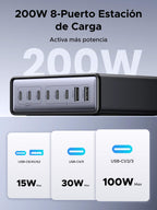 UGREEN Zapix 200W USB C Charger GAN Desktop Charging Station | 8 Port 100W PD 3.1 PPS 45W Fast Charging GAN Compatible with MacBook Pro Air iPhone 17 Pro Max Air 16 Galaxy S26