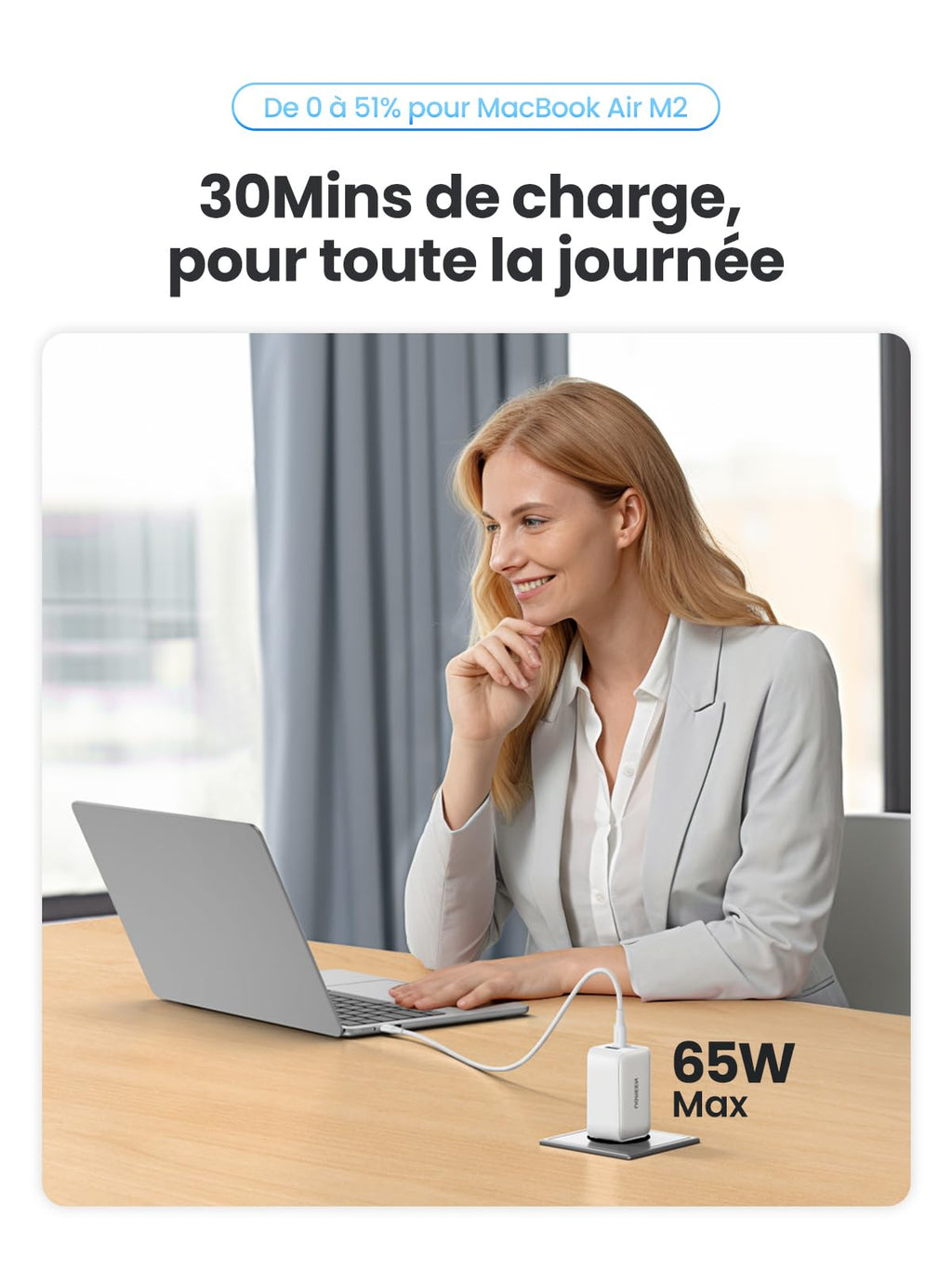 UGREEN Nexode 65W USB C Fast Charger 3 Ports GaN USB C Socket (White)
