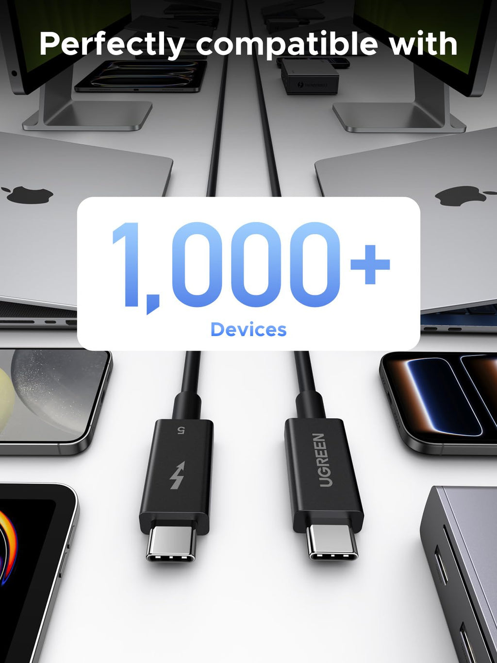 UGREEN Thunderbolt 5 Cable 80Gbps, Intel Certified, 240W PD3.1, 3.3ft | 16K/dual8K/triple4K@144Hz video. For MacBook Pro M5/M4, iPad Pro M5, iPhone 17/16/15, Galaxy S26/S25/S24, SSD, hubs