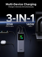 UGREEN Nexode Pro 200W Power Bank 25000mAh External Battery USB C PD3.1 140W | Fast Charging, 3 Ports 2C1A, TFT Display, PC Portable Charger, Compatible with iPhone 17 16 15 Galaxy S26 S25 MacBook iPad