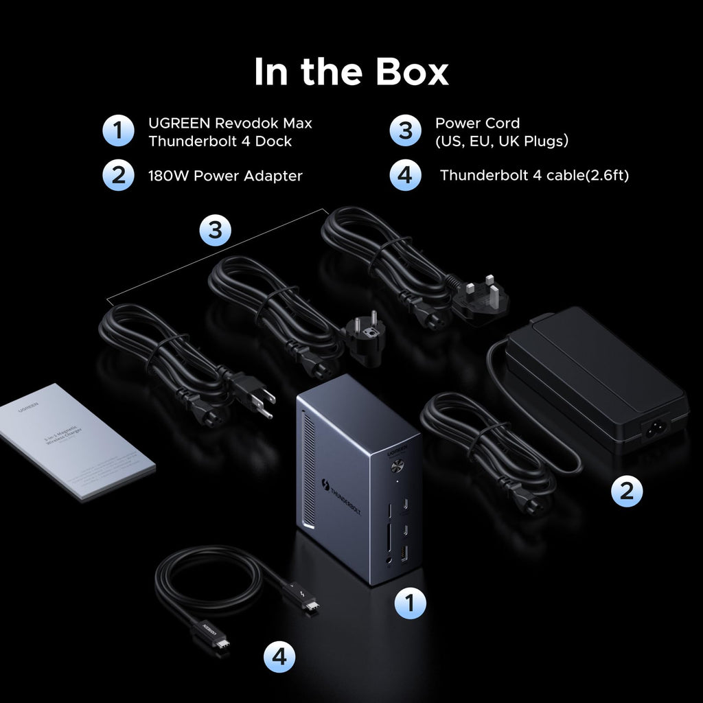 UGREEN 13-in-1 Thunderbolt 4 Docking Station, Dual 4K@60Hz, 3xTBT4, 40Gbps | Signle 8K@30Hz, 180W Total Power, 96W Host Charging, 3xUSB A, 2xUSB-C, Gigabit Ethernet, SD/TF 3.0, 3.5mm Audio, Revodok Max