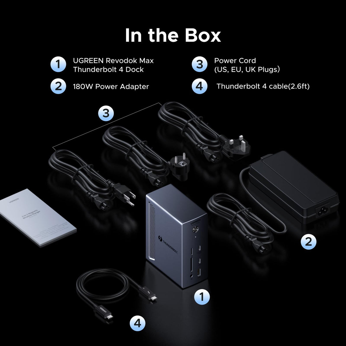 UGREEN 13-in-1 Thunderbolt 4 Docking Station, Dual 4K@60Hz, 3xTBT4, 40Gbps | Signle 8K@30Hz, 180W Total Power, 96W Host Charging, 3xUSB A, 2xUSB-C, Gigabit Ethernet, SD/TF 3.0, 3.5mm Audio, Revodok Max