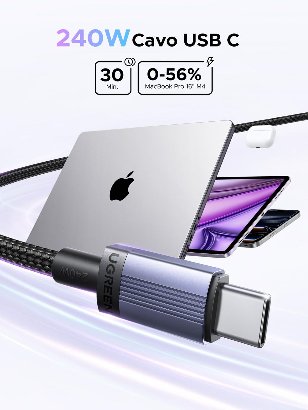 UGREEN 3 Pieces USB C Cable 240W 5V 48A PD3.1 Quick Charge (1M)