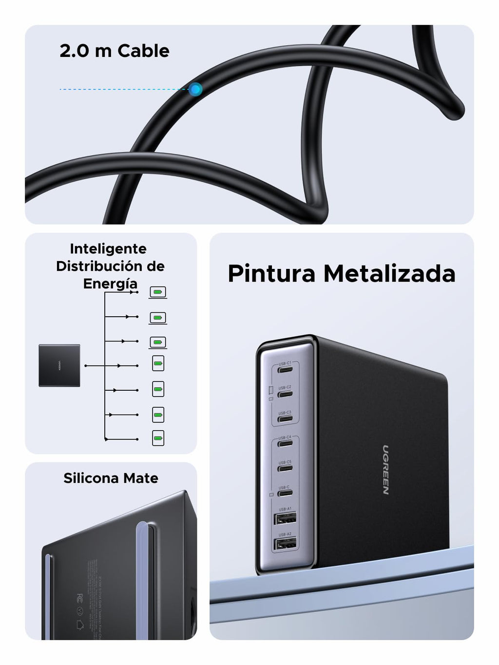 UGREEN Zapix 200W USB C Charger GAN Desktop Charging Station | 8 Port 100W PD 3.1 PPS 45W Fast Charging GAN Compatible with MacBook Pro Air iPhone 17 Pro Max Air 16 Galaxy S26