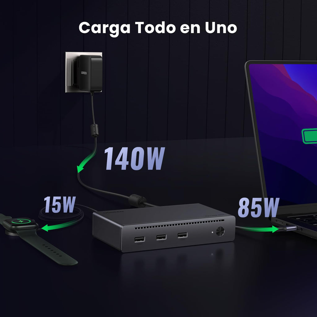 UGREEN Revodok MAX 208 Docking Station USB C Thunderbolt 4 Dual Display | 8-in-1, 3 TBT4, 40Gbps, Single 8K30Hz, Dual 4K60Hz, Multiple USB 3.2 10Gbps, Gigabit Ethernet, Charge 85W, DC Input 140W