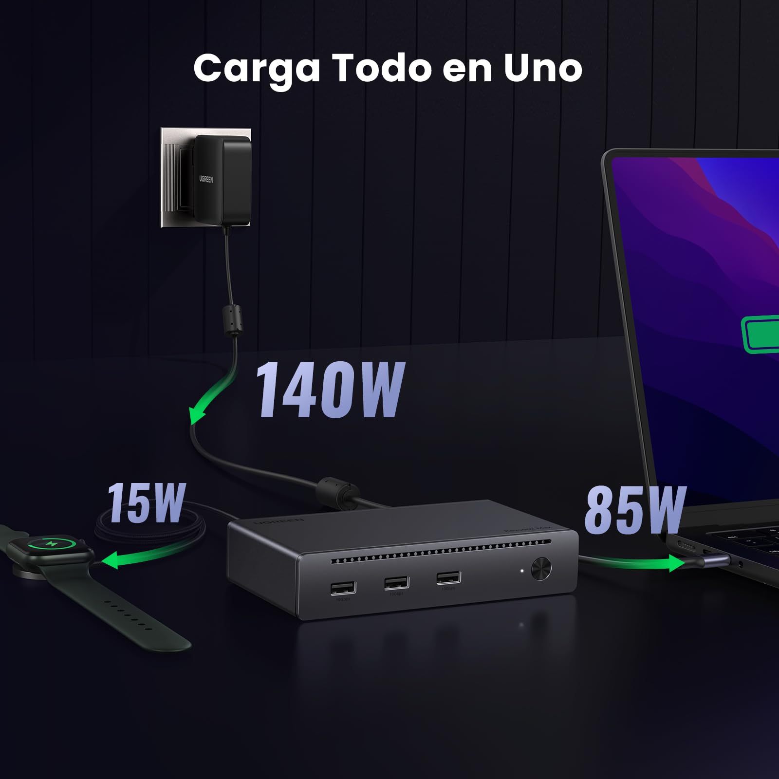 UGREEN Revodok MAX 208 Docking Station USB C Thunderbolt 4 Dual Display | 8-in-1, 3 TBT4, 40Gbps, Single 8K30Hz, Dual 4K60Hz, Multiple USB 3.2 10Gbps, Gigabit Ethernet, Charge 85W, DC Input 140W