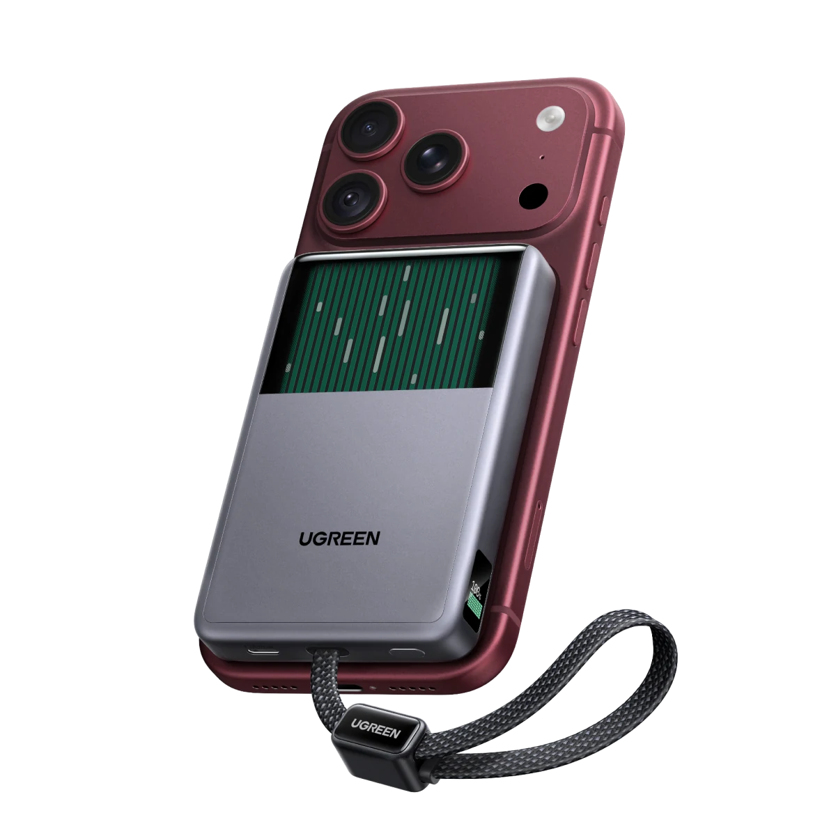 Магнитна външна батерия UGREEN MagFlow Pro (10000mAh, Qi2 25W, 45W, вграден USB-C кабел)