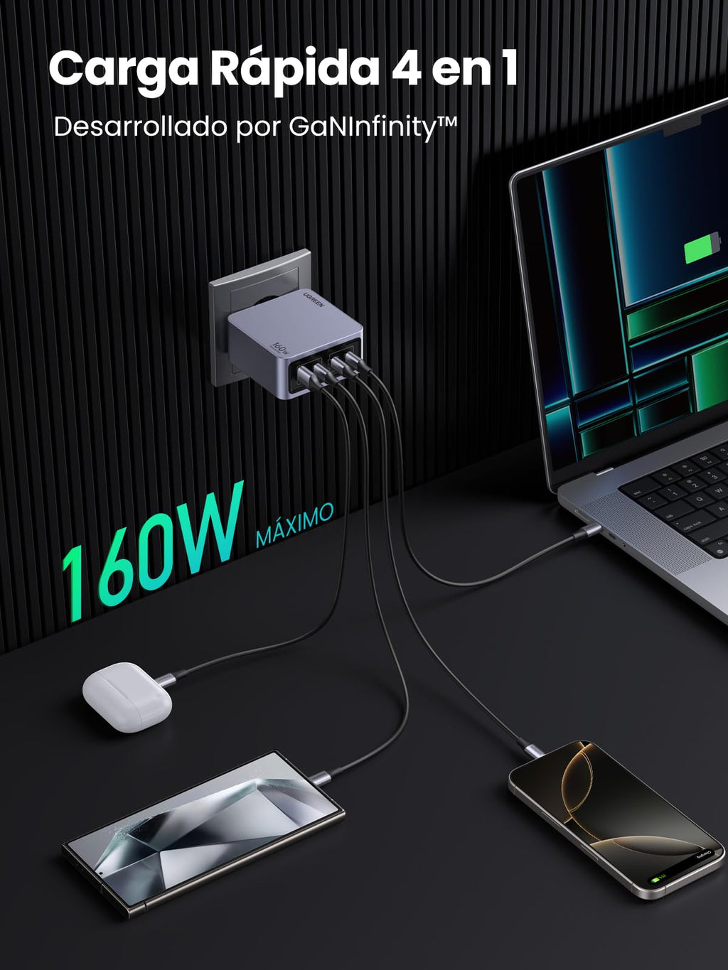 UGREEN Nexode Pro USB C Charger 160W Quick Charge GAN PD3.1 | 4 Ports PPS 45W Compatible with MacBook Pro iPad Galaxy S26 iPhone 17 Pro Max Air 16 15 14 iPad