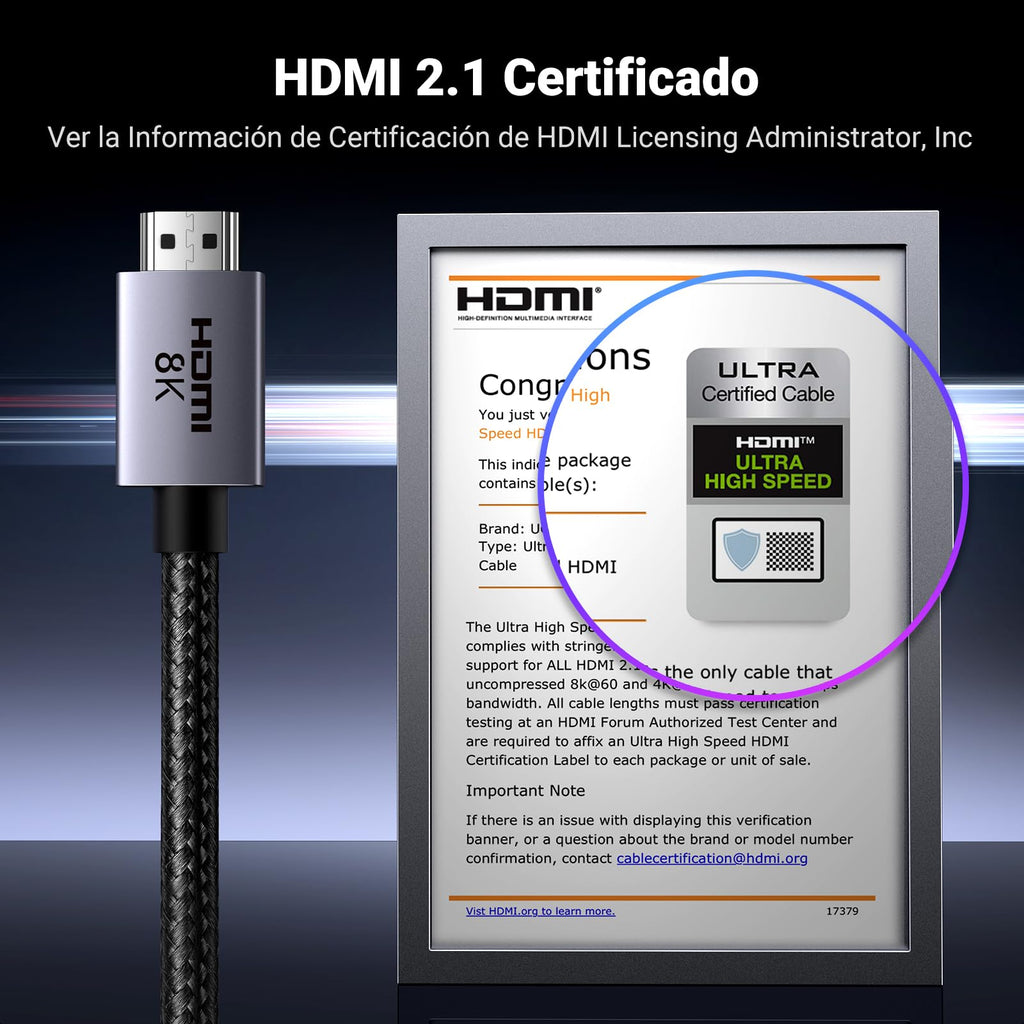 UGREEN 8K HDMI 2.1 Cable Certified 8K 60Hz 4K 240Hz 48Gbps (0.5M)