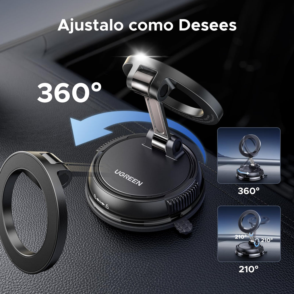 UGREEN MagSafe 2 in 1 Mobile Car Mount with Suction Cup and Adhesive Base, Telemovel 360° Rotating Car Mount for i17/17 Air/17 Pro/17 Pro Max/15/14, for Dashboard or Windshield, Black