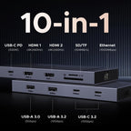 UGREEN Revodok Pro 2102 USB C Hub 10 in 1 Docking Station Dual Display | Dual HDMI 4K60Hz, 10Gbps, 2A2C, Gigabit RJ45, 100W PD Charging, SD TF Reader, Compatible with MacBook Air Pro M4 M3 M2 M1