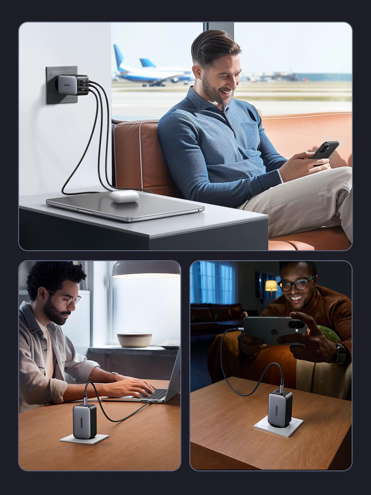 UGREEN Nexode 65W USB C Charger Fast Charging Multiple Ports (Grey) | 3 Ports PD 3.0 PPS 25W Compatible with MacBook Air iPhone 17 Pro Max Air 16 15 14 13 Galaxy S26 25 24 Pixel 10 Pro iPad