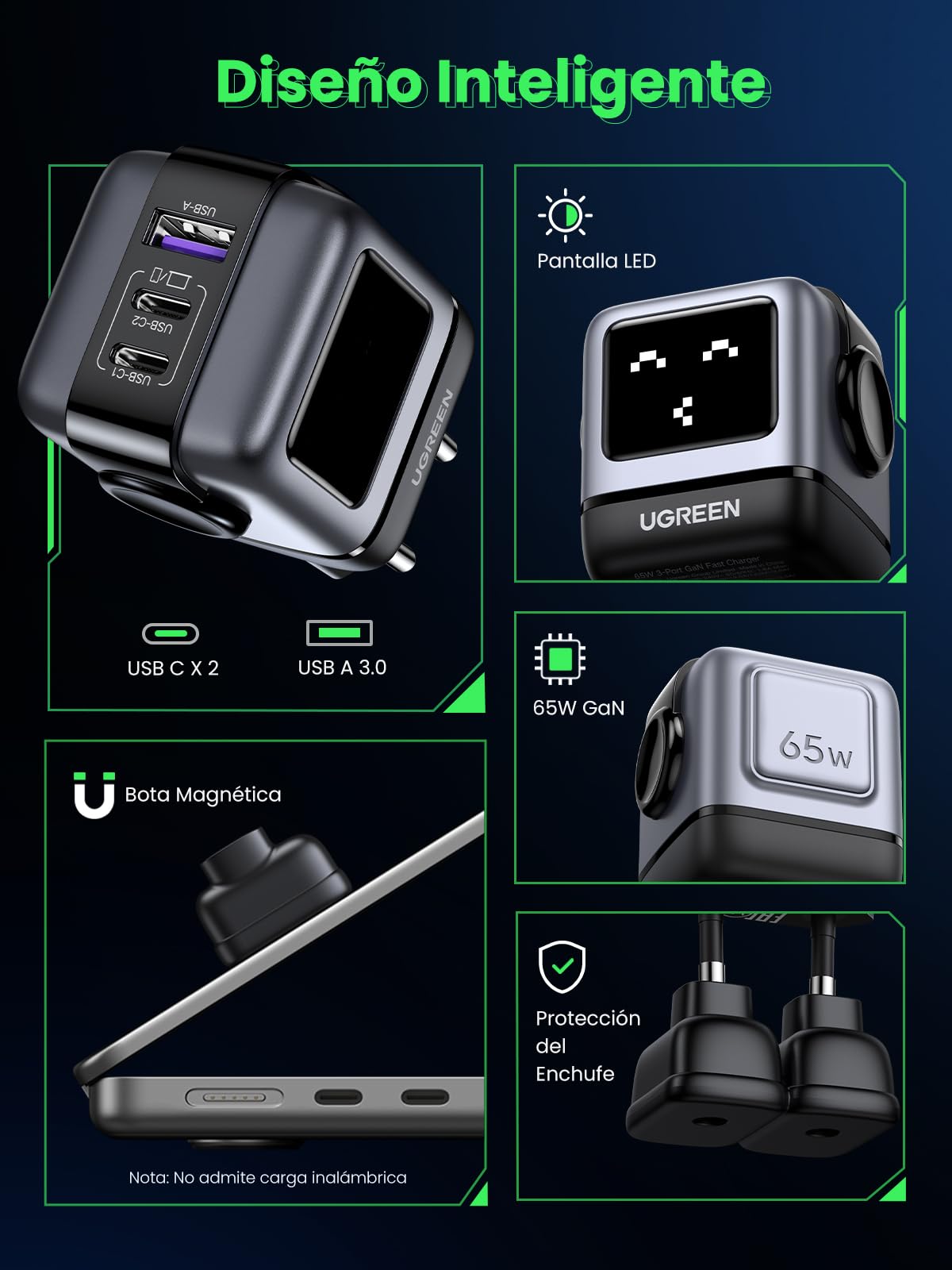 UGREEN Uno USB C Charger 65W, 3-Port GAN Type C Power Adapter Fast Charging Compatible with MacBook Pro, iPhone 17 Pro MAX Air/16-8 Series, Galaxy S25/S24, Pixel 8, Steam Deck, ROG Ally