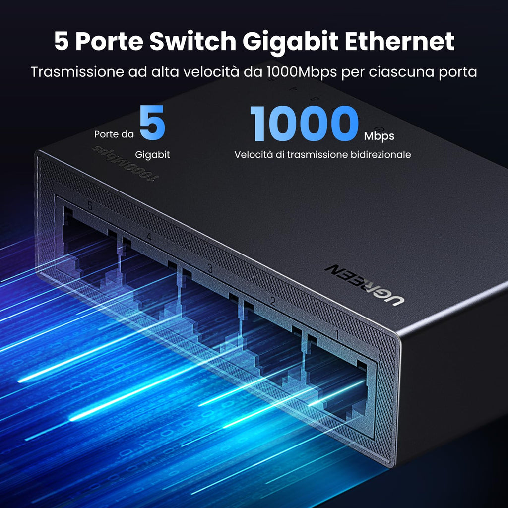 UGREEN Ethernet Network Switch 5 Ports Speed 10/100/1000 Mbps